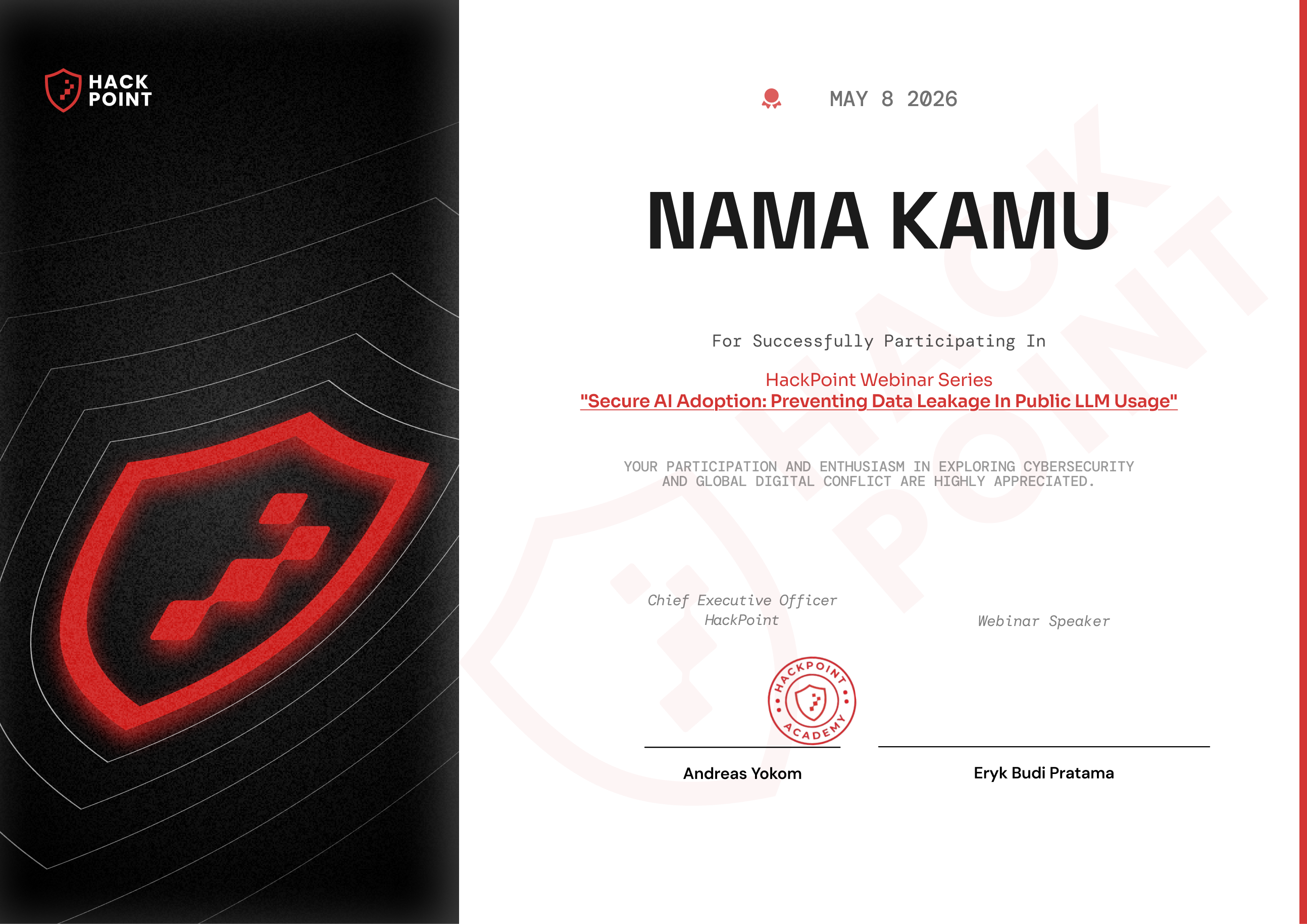 Certificate Preview - Secure AI Adoption: Preventing Data Leakage (Materi & Certificate)